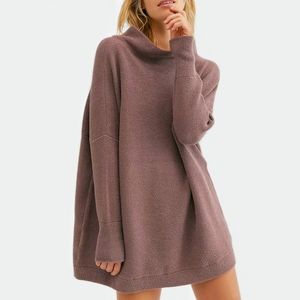 FREE PEOPLE Purple Ribbed Ottoman Slouchy Mock Neck Tunic Sweater